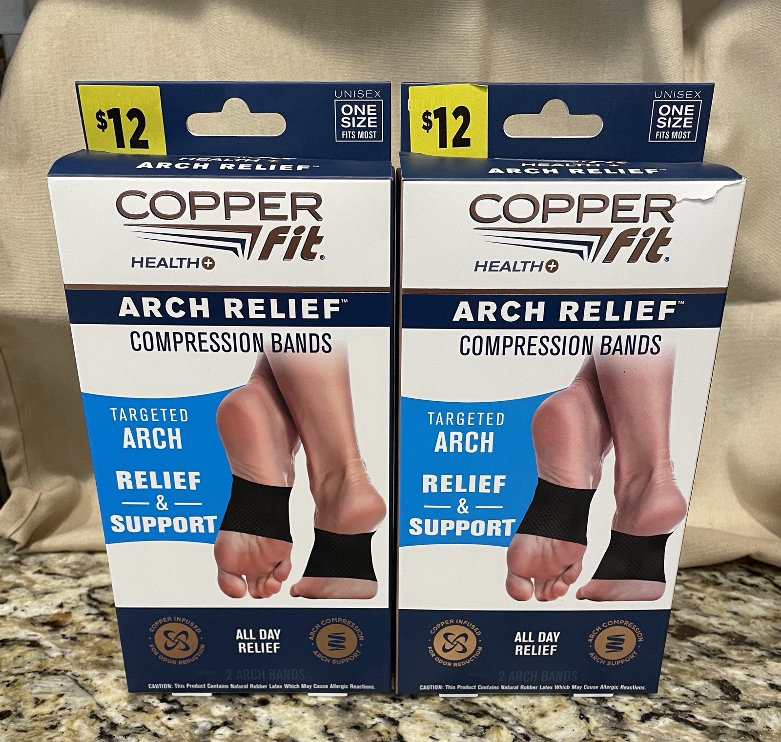 2 Copper Fit Health Arch Relief & Support Compression Bands Unisex OSFM NIB