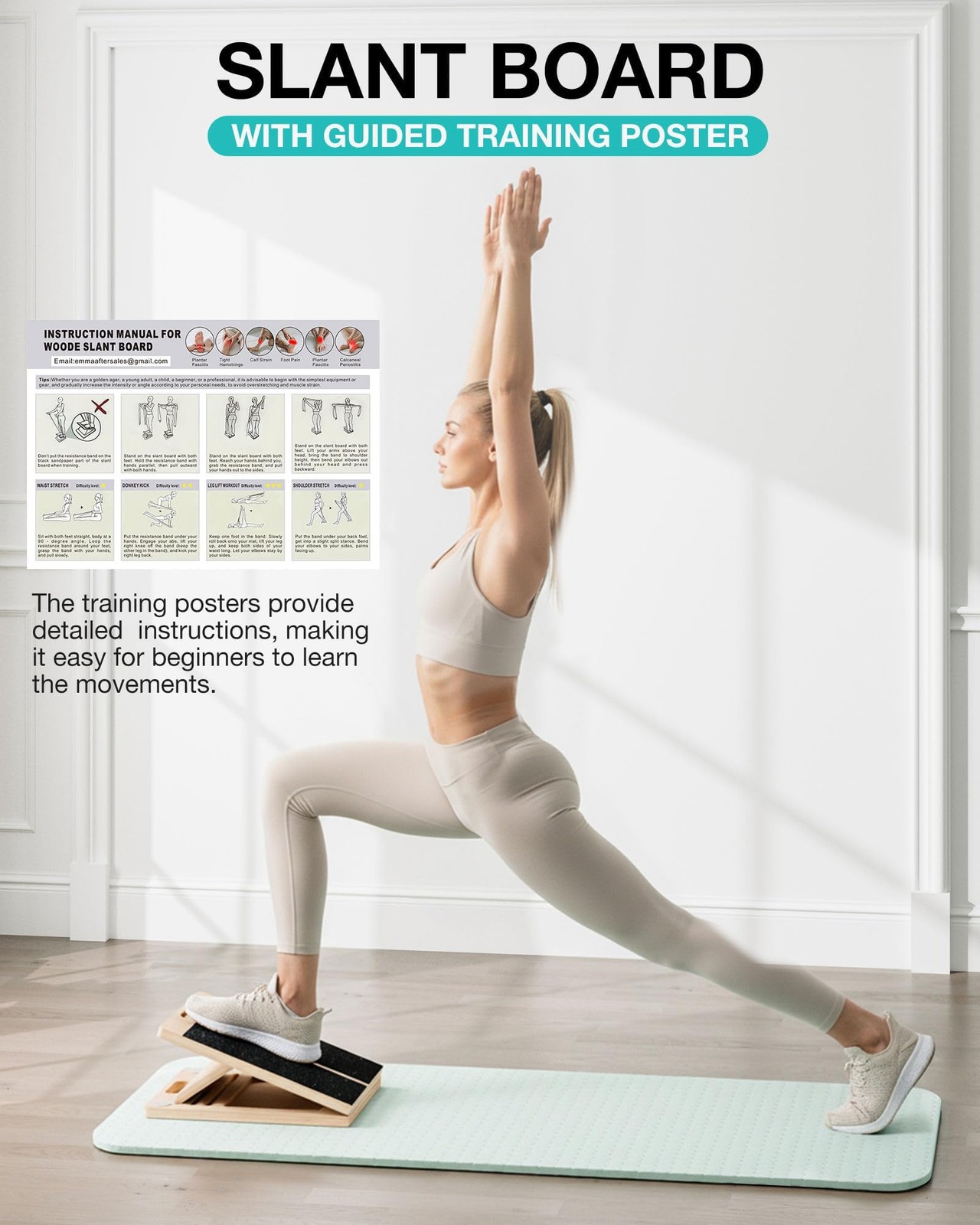 Slant Board for Calf-Stretching – Adjustable Wooden Incline Wedge for Squats …