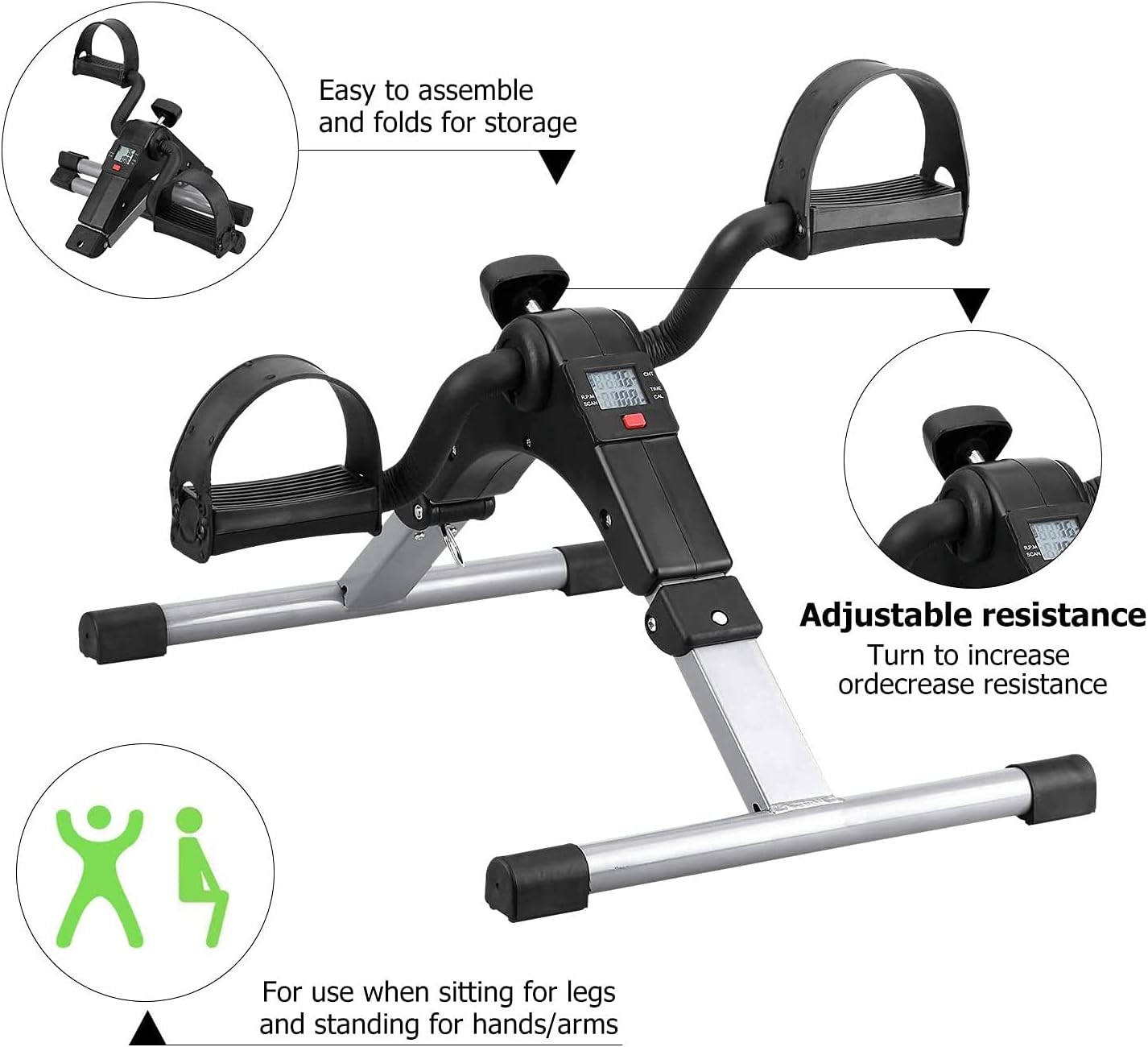 Folding Pedal Exerciser, Mini Under Desk Bike – 1 Count (Pack of 1), Silver