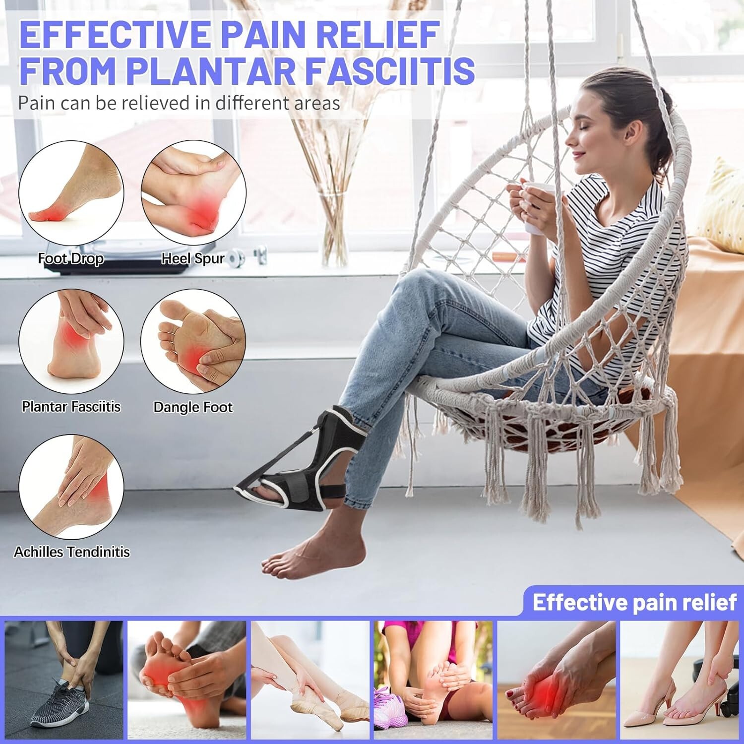 Foot & Ankle Brace Support Toe Pain Plantar Fasciitis Night Splint Adjustable