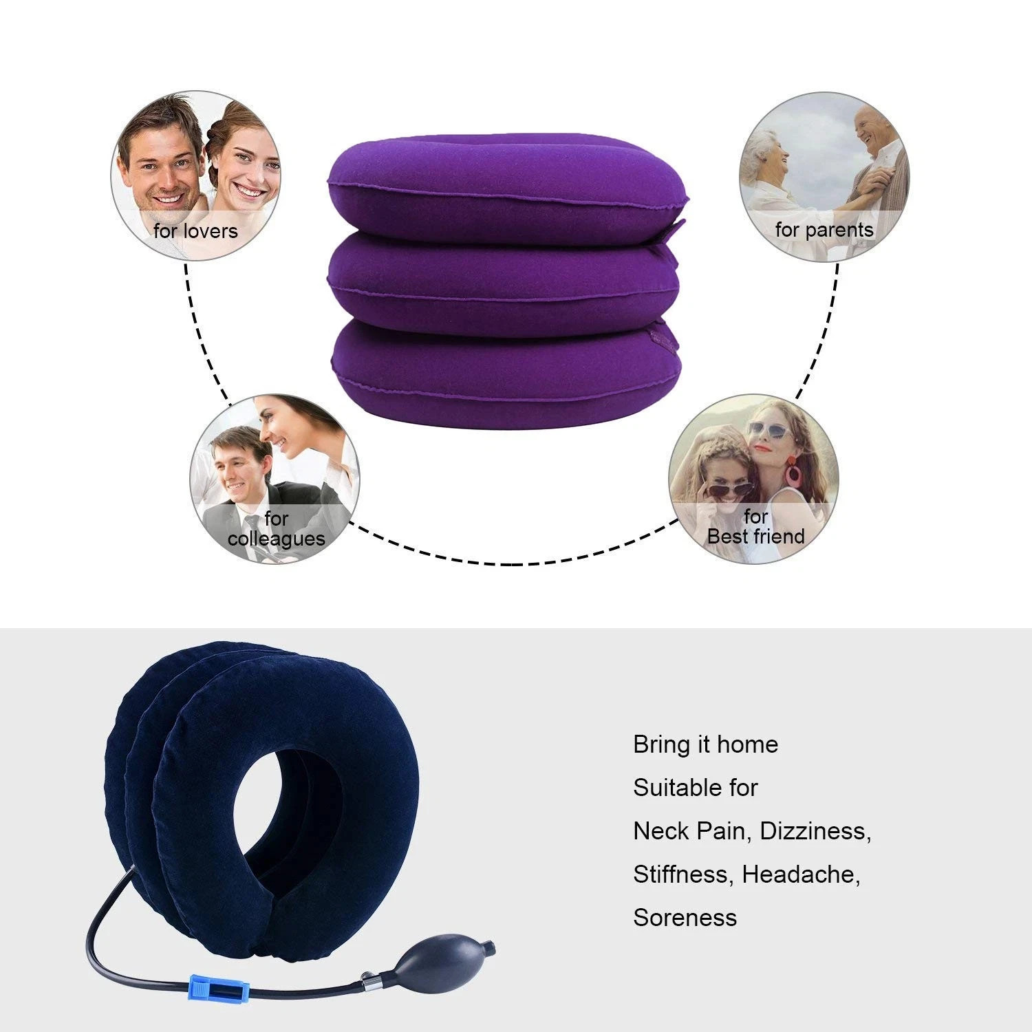 RUNZI Cervical Neck Traction Device Inflatable Stretcher, One Size, Blue