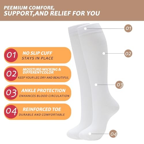 6 Pairs Compression Socks for Women & Men Small-Medium 05-6pairs-black/White