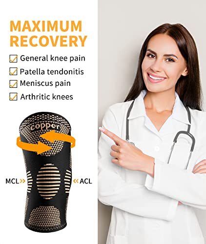 Knee Support Copper Infused Leg Brace Magnetic Compression Sleeve Joint Pain DA