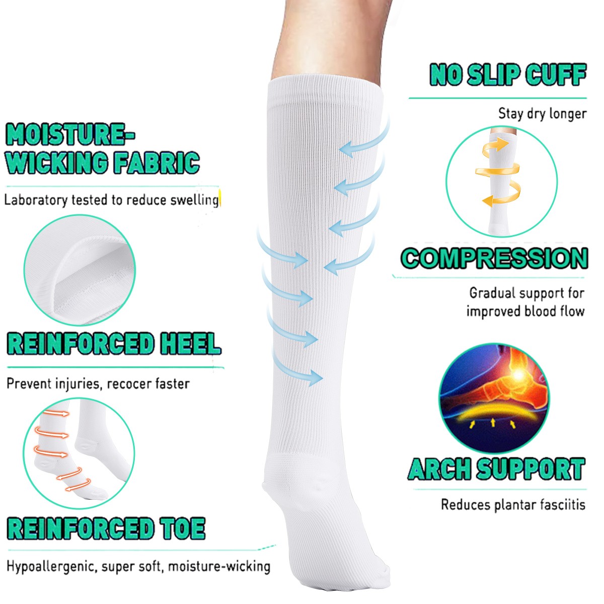 1-10Pairs Compression Socks Copper 20-30mmHg Graduated Support Mens Womens S-XXL