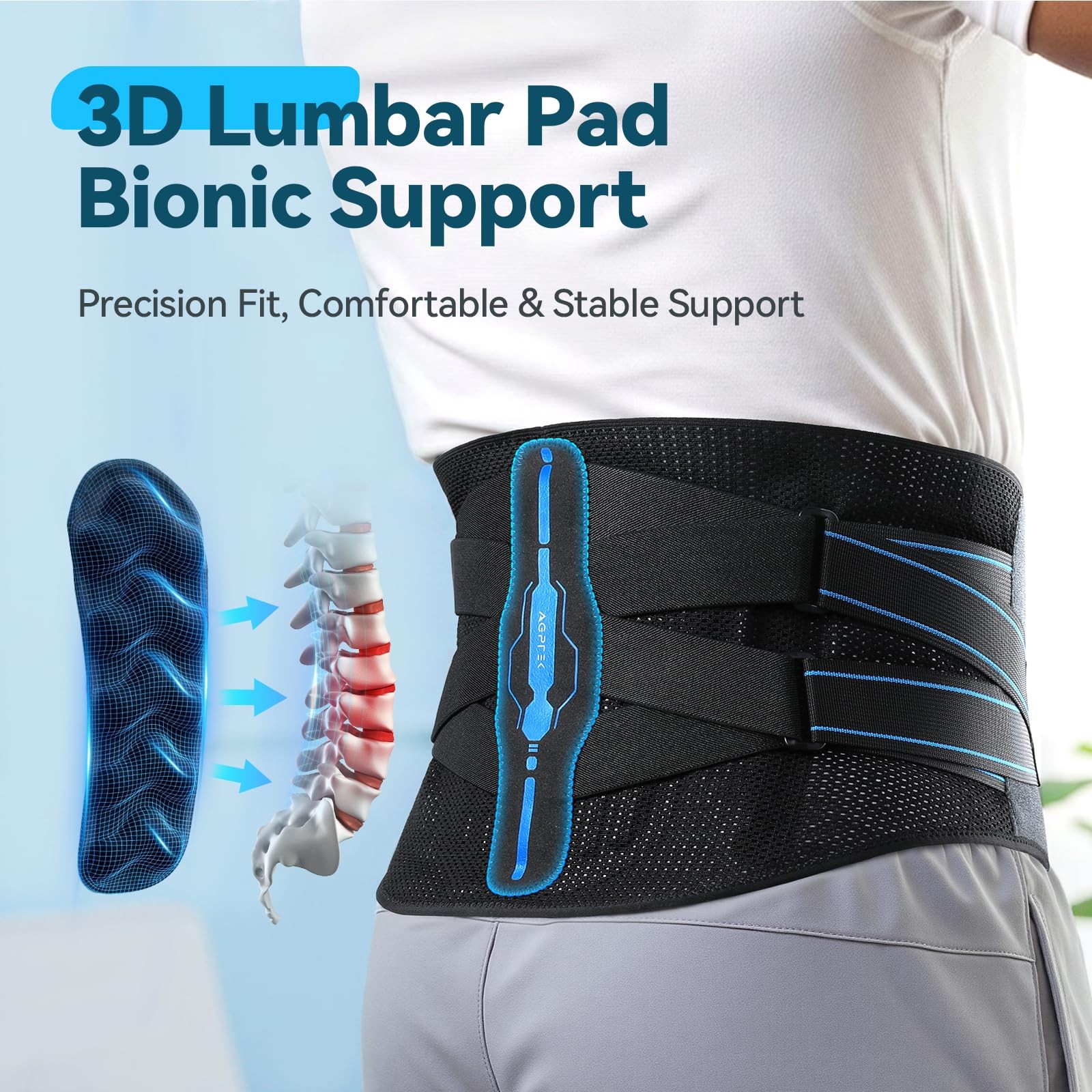 AGPTEK Back Brace for Lower Pain Relief, Breathable Air Mesh Large