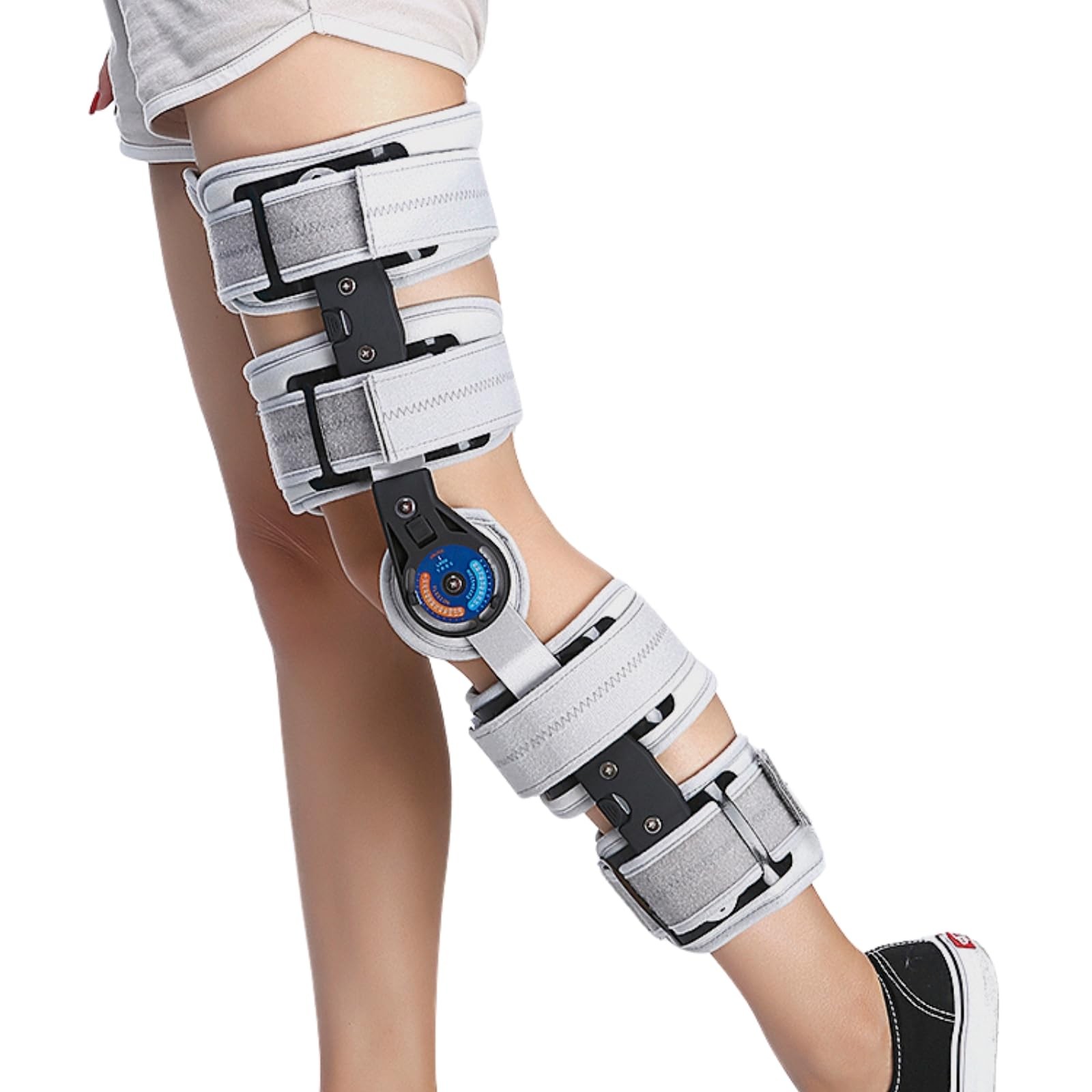 Hinged ROM Knee Brace with Side Stabilizers, Adjustable Post Op Knee Immobili…