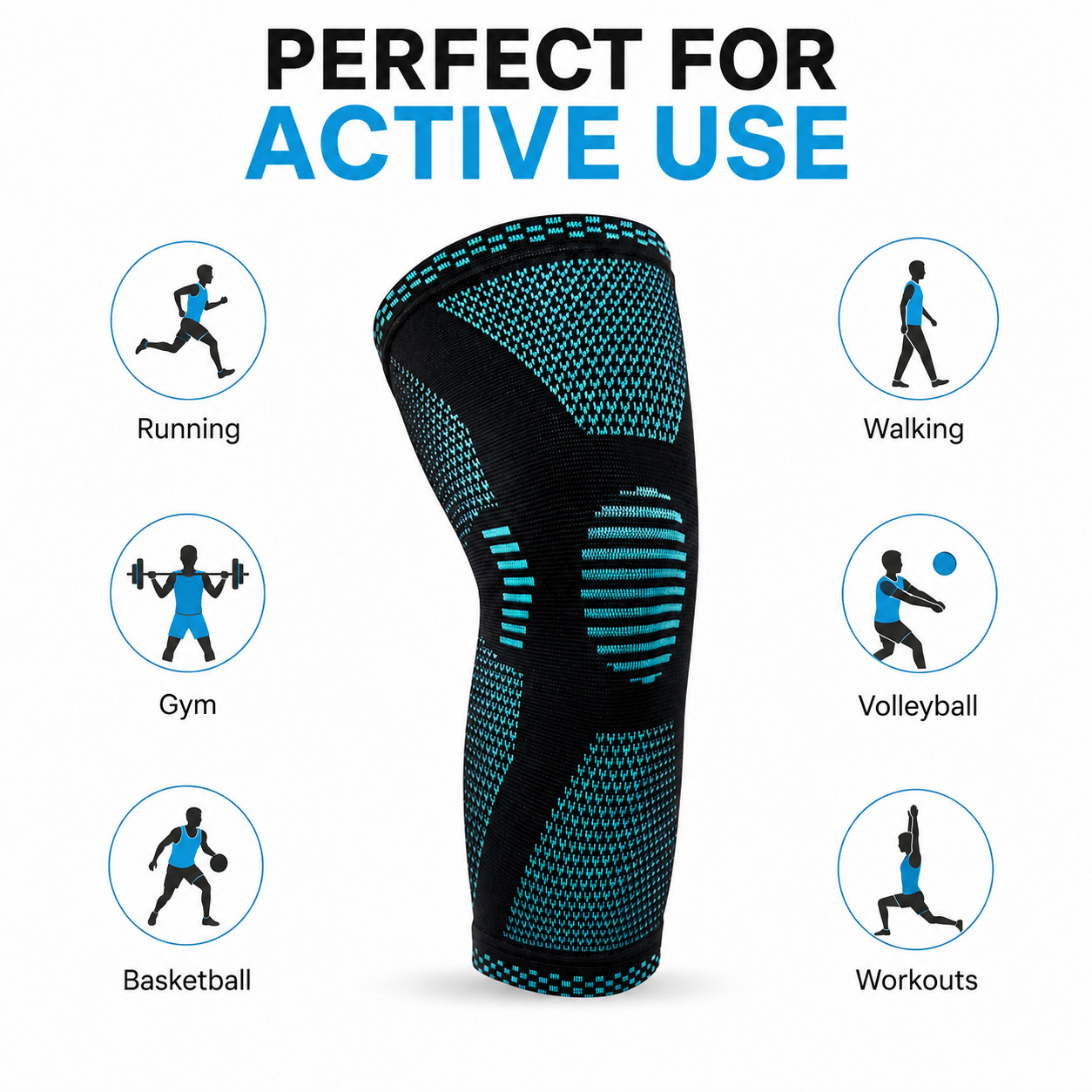 POWERLIX Knee Brace Compression Sleeve Support Men Women Running Gym Medium Teal