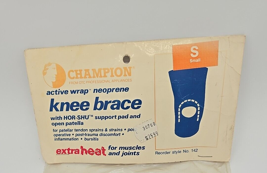 Vintage Champion Neoprene Knee Brace Made in USA, with HOR- SHU Blue, Size SMALL