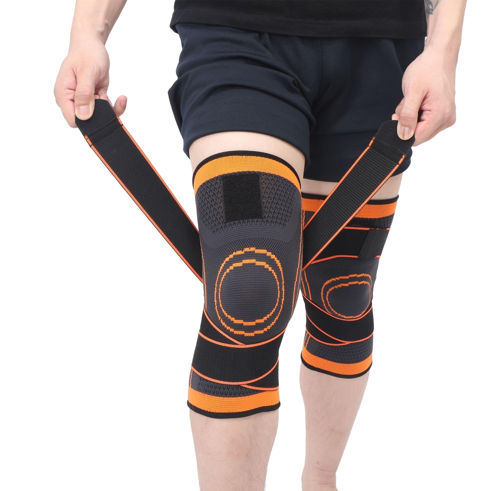 2 Pack Knee Wraps for Pain Relief, Wrap Compression X-Large, Orange