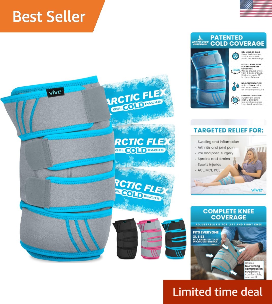 Knee Ice Pack Wrap – Cold/Hot Gel Compression Brace – Heat Support Strap for …