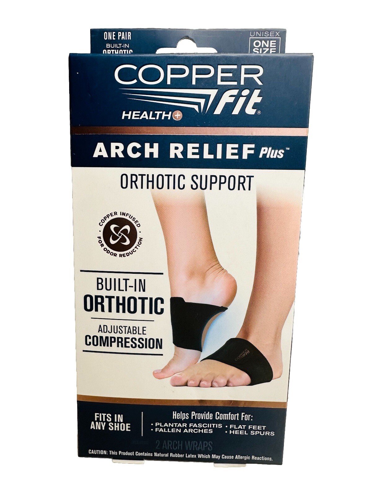 Copper Fit Health Unisex Arch Relief Plus with Built-In Orthotic Support – Black