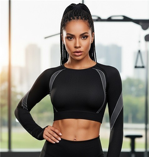 Women Compression Crop Top, Seamless Long Sleeve for Sports Yoga Exercise