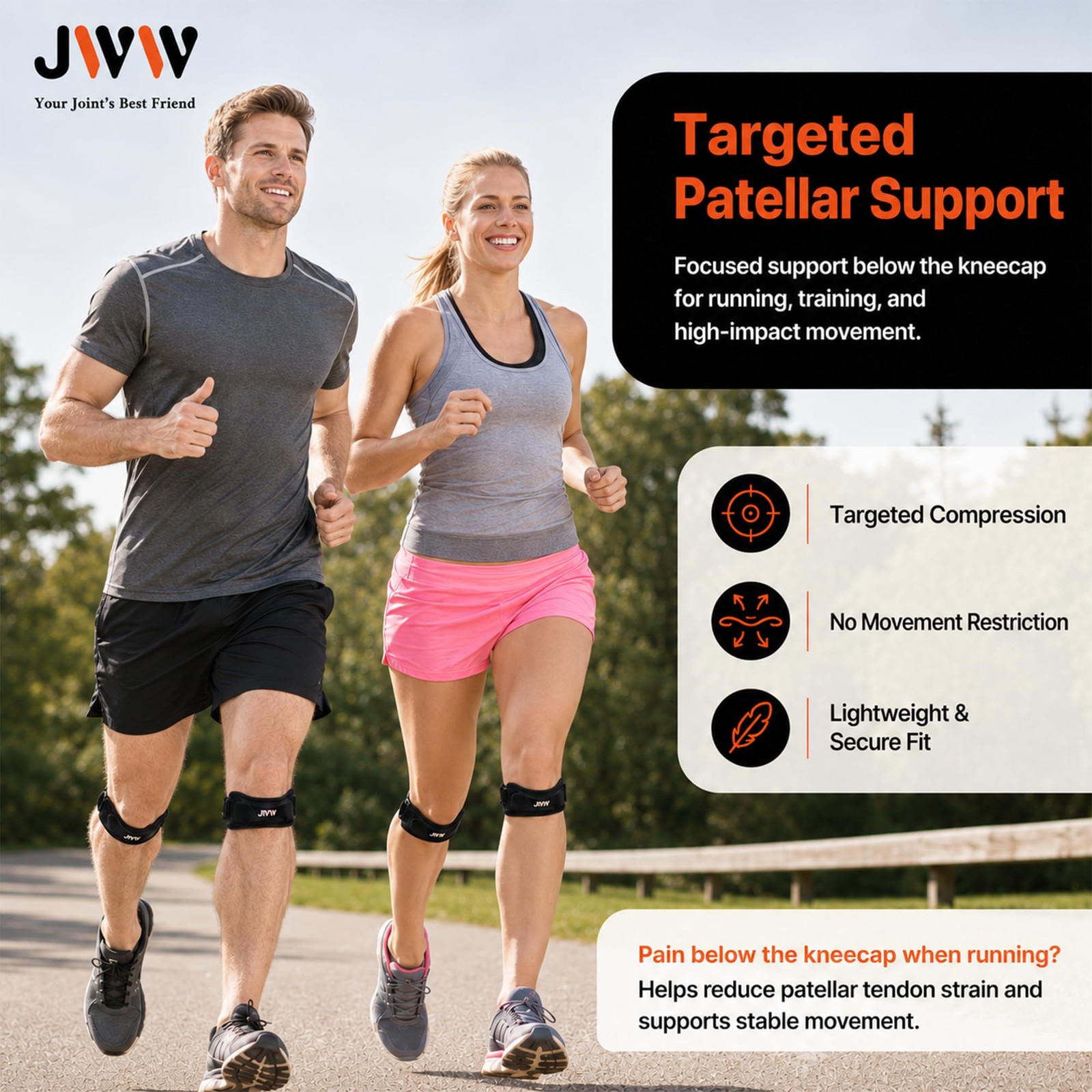 Patellar Tendon Support Strap 2 Pack, Knee Brace for Knee Pain Relief