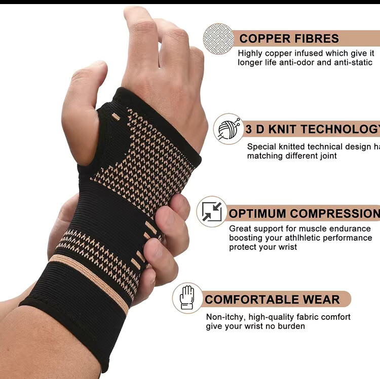 1 PairUnisex Copper Wrist BraceArthritis Glove Hand Support Joint Pain Relief