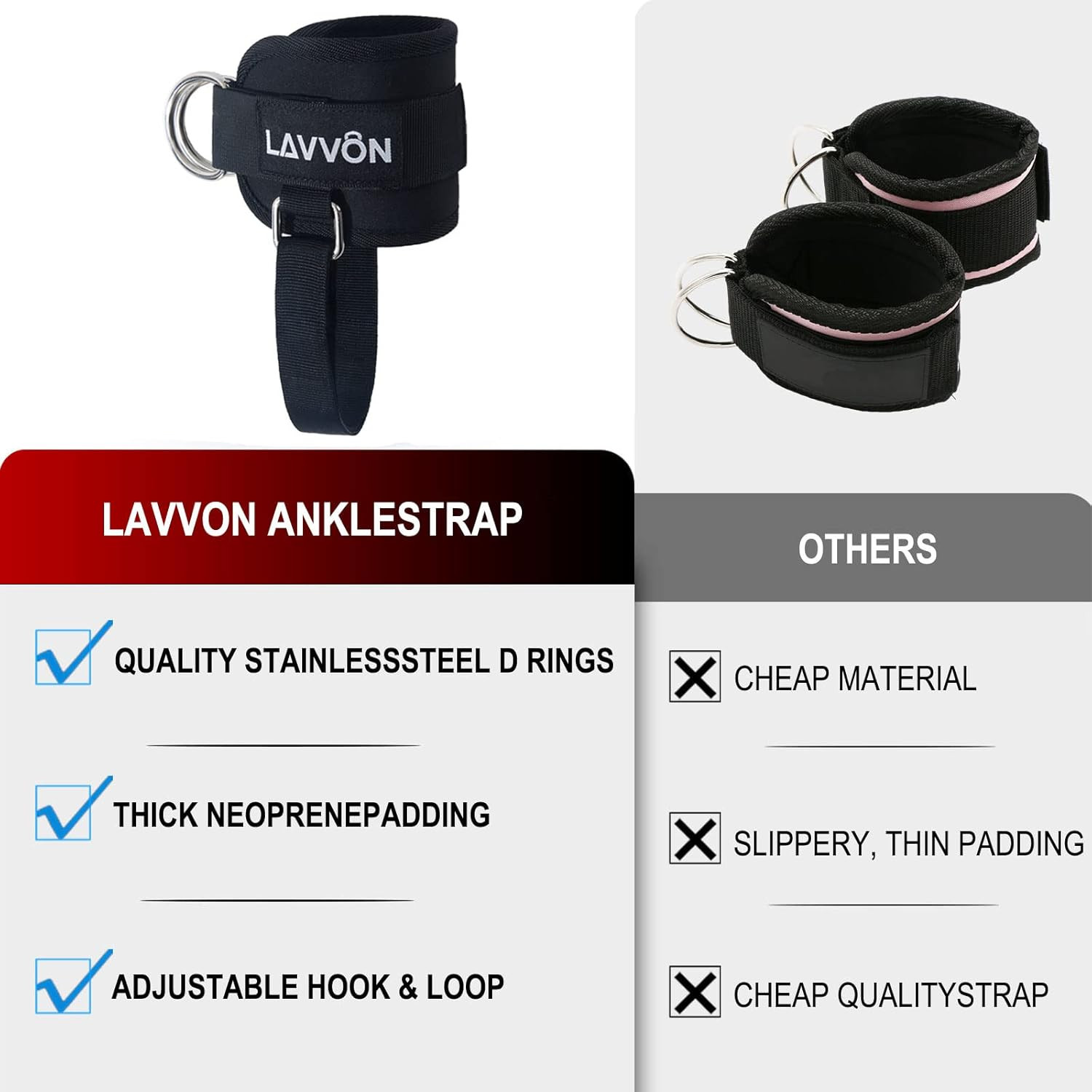Ankle Straps for Cable Machines Kickbacks – Adjustable Comfort Ankle Cable Attac