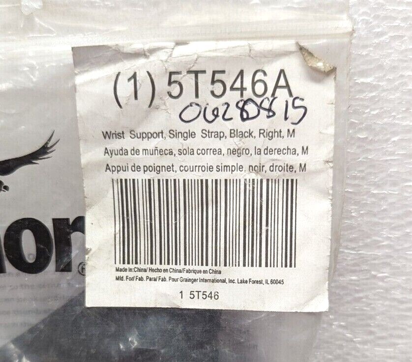 Condor Wrist Support: Right Hand, Single Strap, Medium, Black – Grainger 5T546A