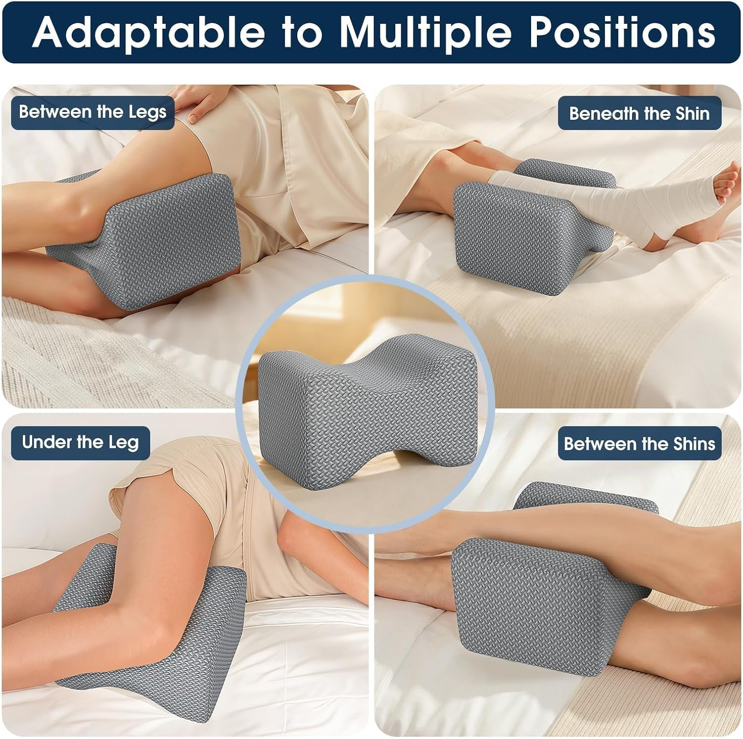 Blisstrends Memory Foam Knee & Leg Pillow for Side Sleepers, Grey, Large | Ergon