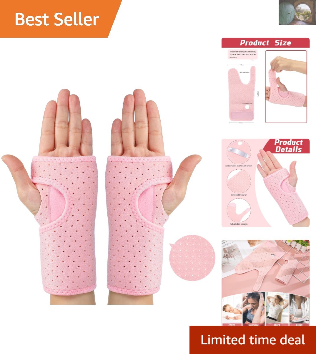 Unisex 2-Pack Adjustable Wrist Brace for Nighttime Comfort – Pain Relief in Pink