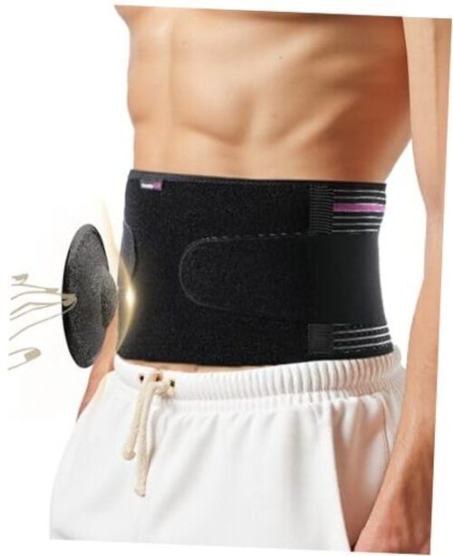 Umbilical hernia belt with pressurized strap for XXL Black with Pink Stripes