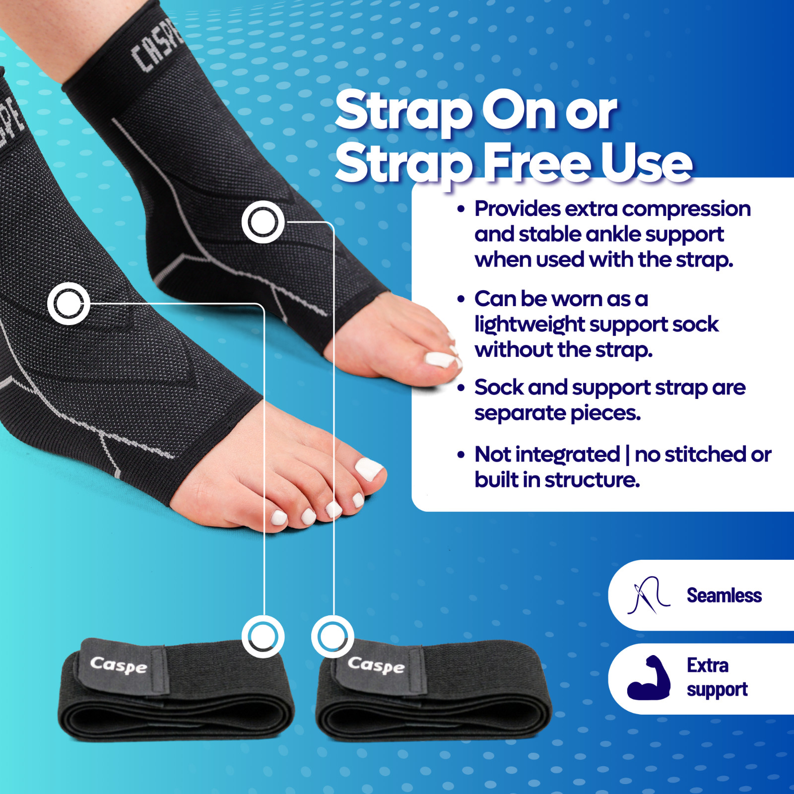 Caspe 2X Ankle Support Brace Compression Sleeve Socks Elastic Foot Pain Relief