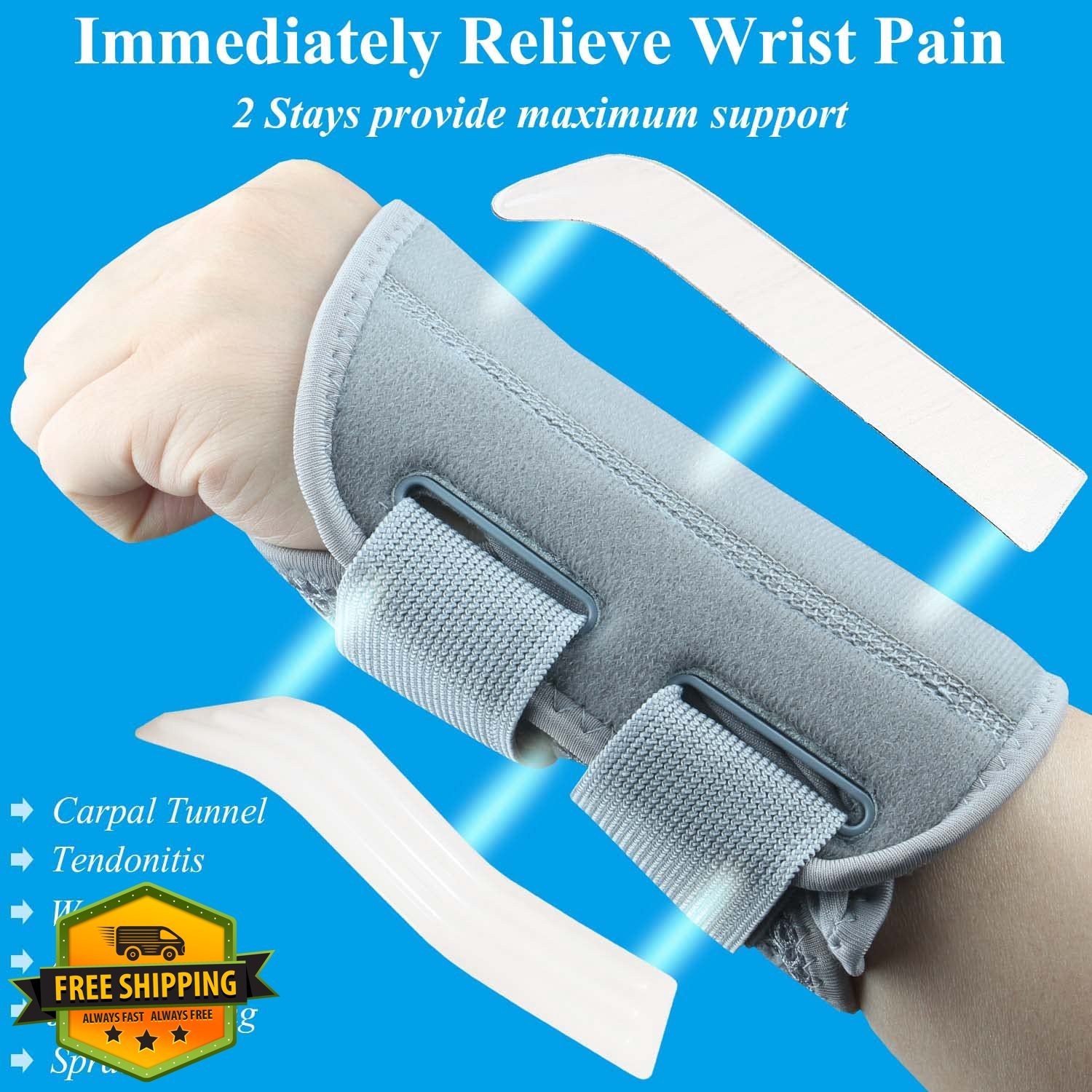 Tianhengyi Carpal Tunnel Wrist Brace Left Hand L/XL Grey Sleep Support