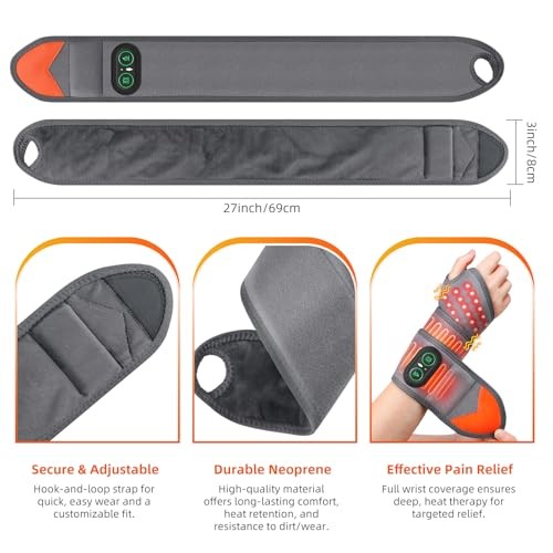 GRAY – DEMOCE CORDLESS HEATED WRIST BRACE WITH RED LIGHT THERAPY, WRIST MASSAGER