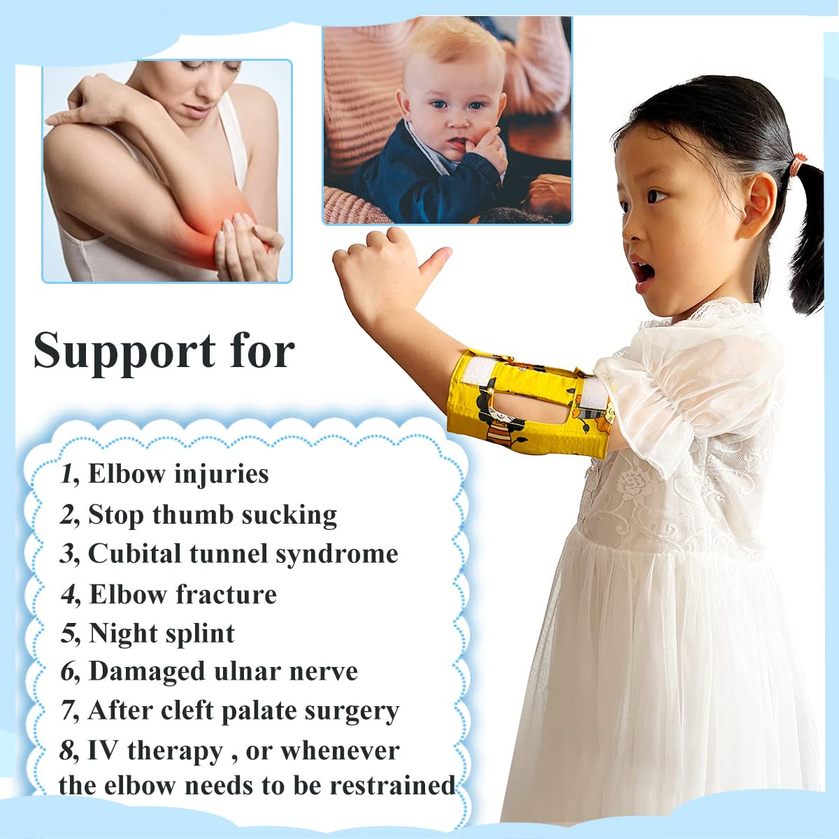 Prevent Scratching Face, Thumb Sucking Habit, Pulling IV Tubes Elbow Immobilizer