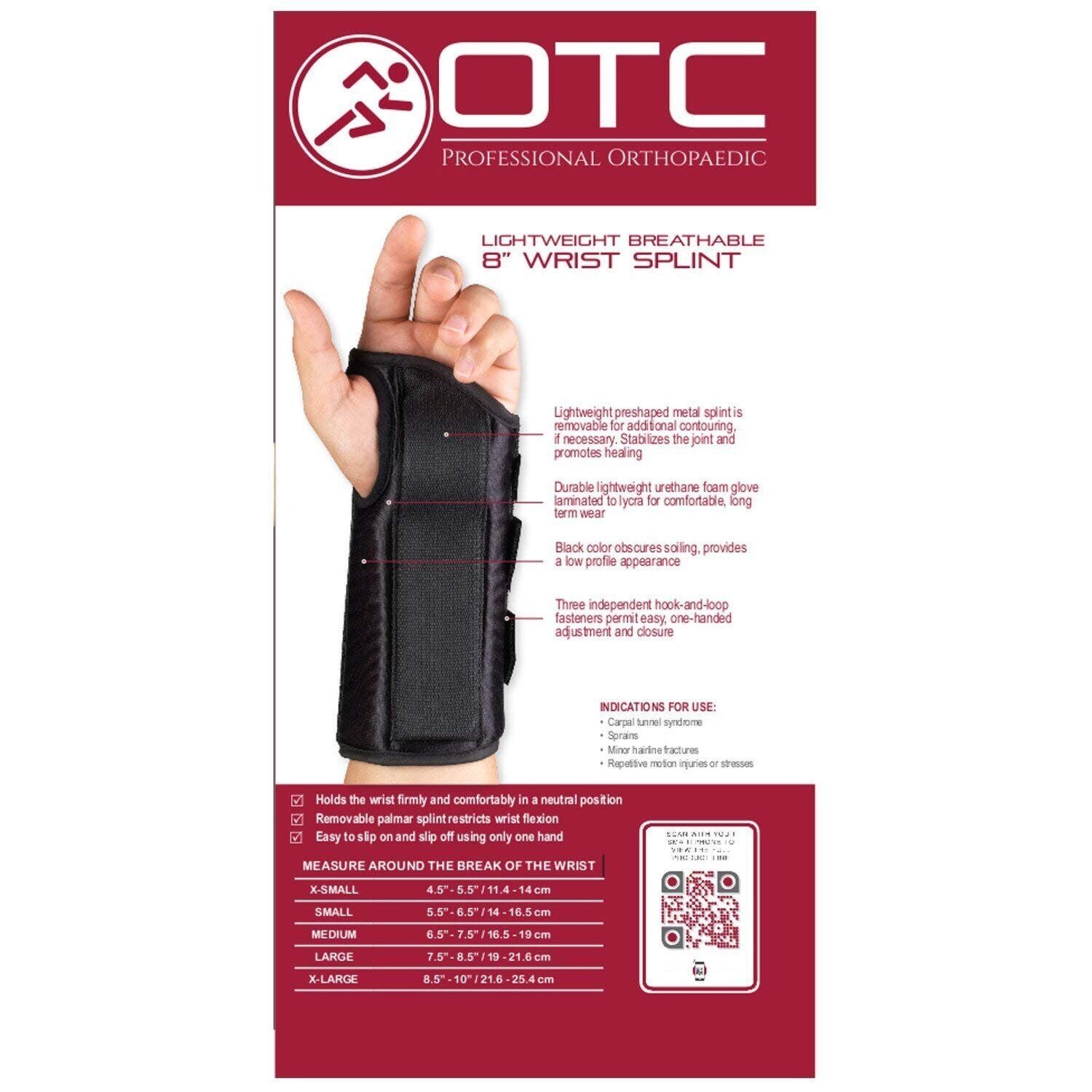 OTC Wrist Splint, 8-Inch Adult, Lightweight Breathable, Small (Left Hand)