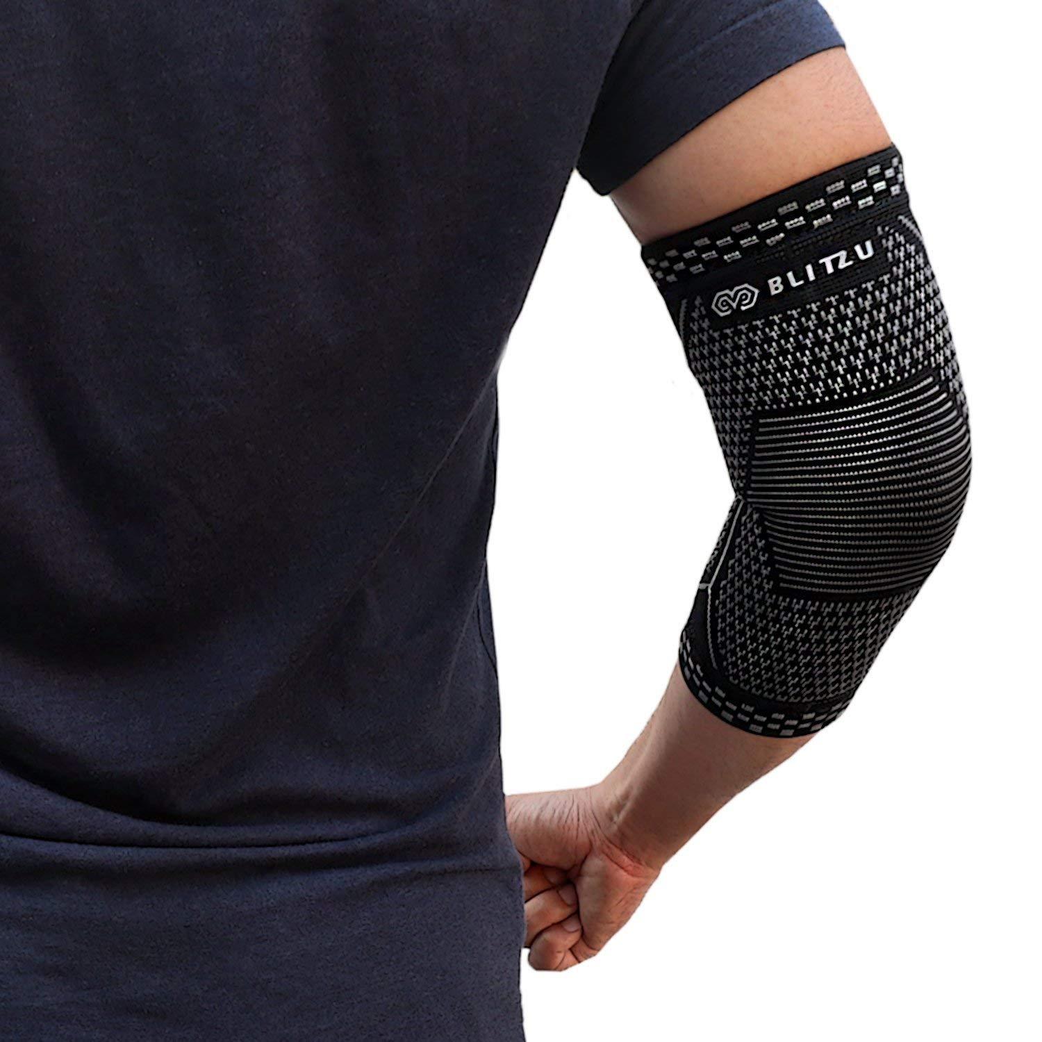 Blitzu Elbow Brace Elastic Compression Arm Sleeves Tendonitis Bursitis Arthritis