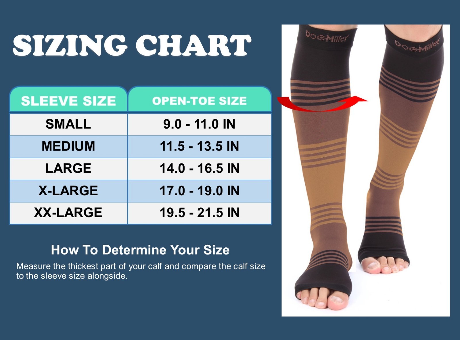Doc Miller Open Toe Socks Compression Sleeve 20-30 mmHg Varicose Veins BLACK/TAN