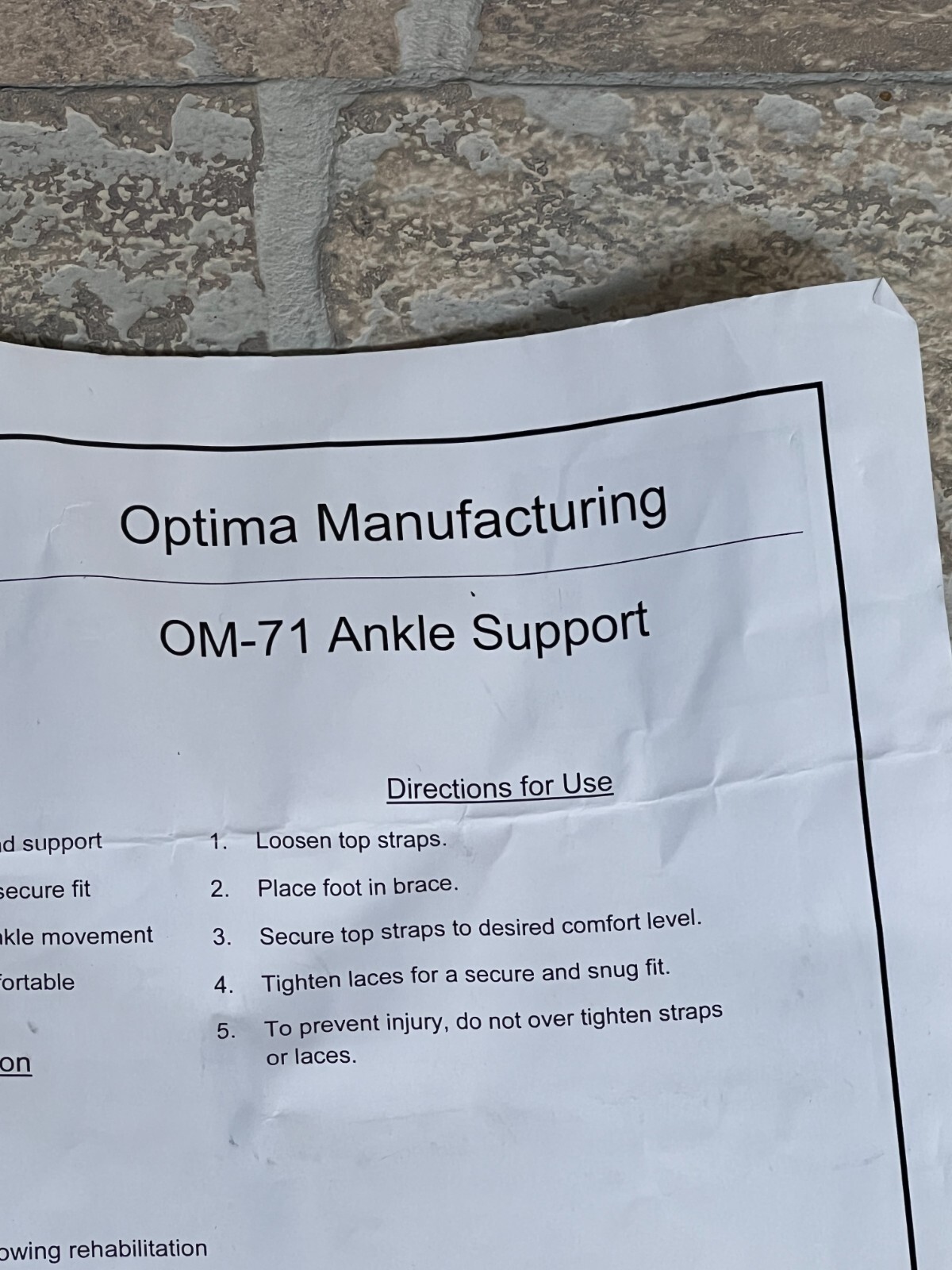 Optima OM-71 Ankle Support Relief Brace Large Right Foot