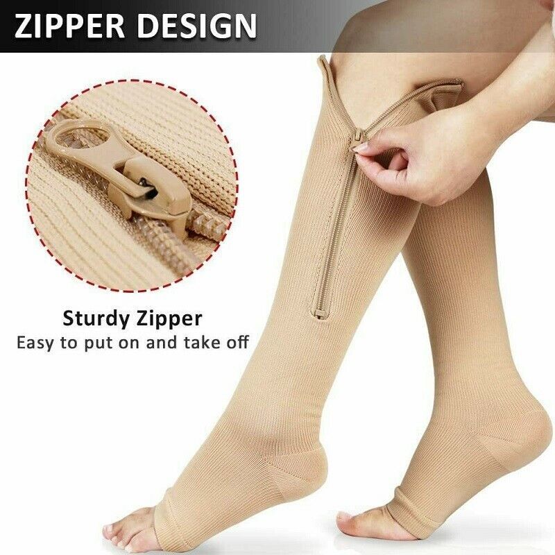 Compression Zip Up Socks Open-Toe Zipper Leg Support Unisex Socks Knee Stocking