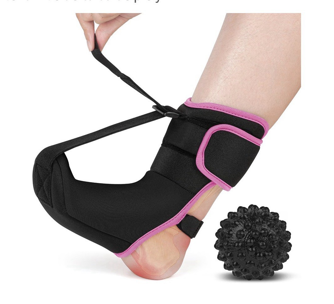 Adjustable Plantar Fasciitis Night Sock Brace Foot/Ankle Black/Pink + Ball