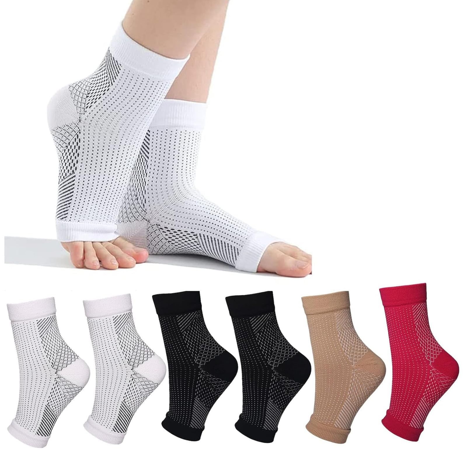 Neuropathy Socks for Women, 6Pairs L/XL, [‘White’, ‘Black’, ‘Red’, ‘Skin’]