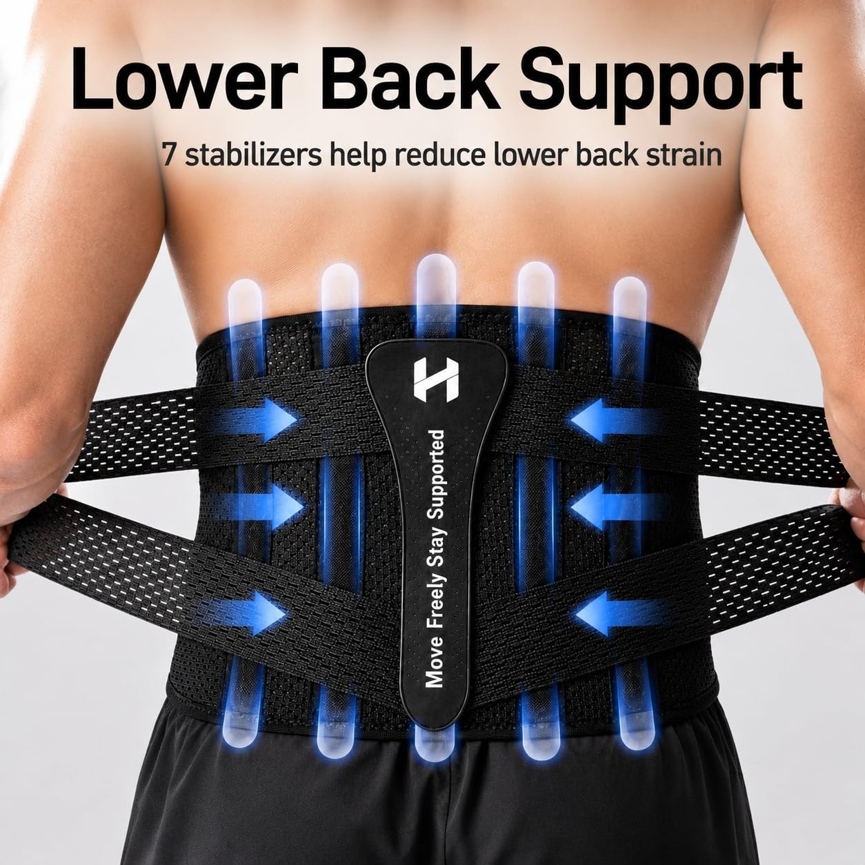 XL Adjuststable Back Brace Men Women Lumbar Support Belt 7 Flexible Support Bars