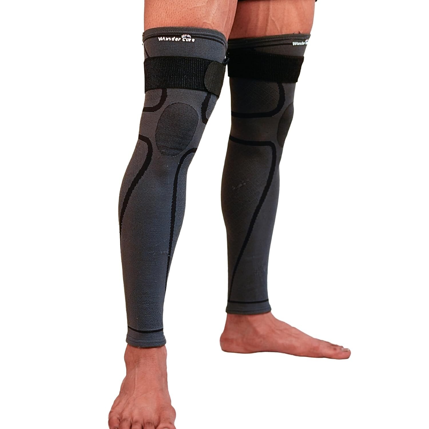 Full Leg Compression Leg Sleeves for Men & Women Socks Brace UV Leg Black grey N