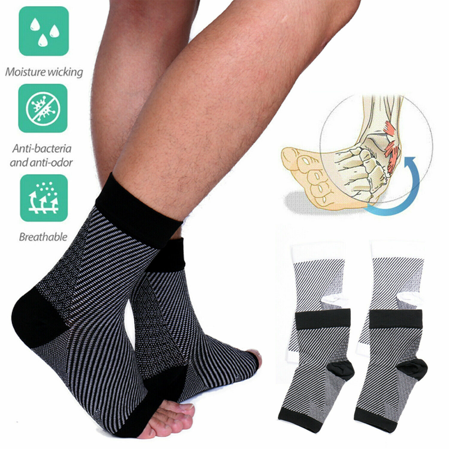 2pairs Plantar Fasciitis Socks for Men&Women, 15-20mmHg Compression Foot Sleeves
