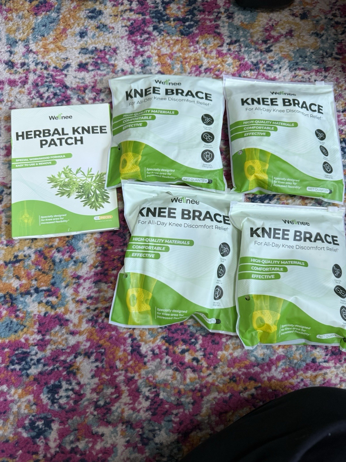 Wellnee Knee Support Bundle 4 Braces + 10 Herbal Knee Patches New Exp 2027 $140