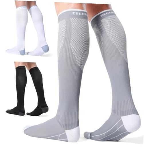 3 Pairs Compression Socks for Men and Women Small-Medium Black + White + Grey