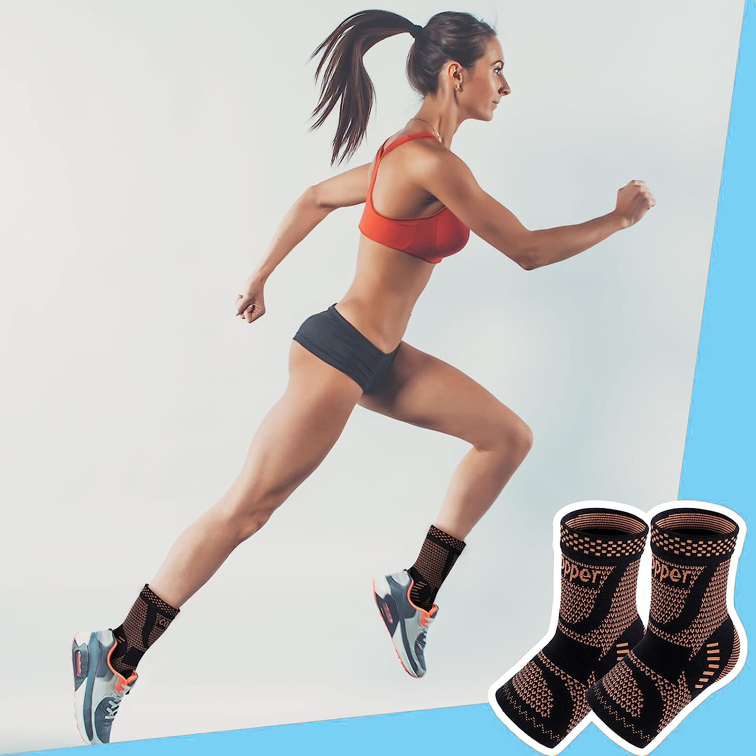 2PC Copper Ankle Support Brace Compression Socks Footless Foot Pain Relief Sport
