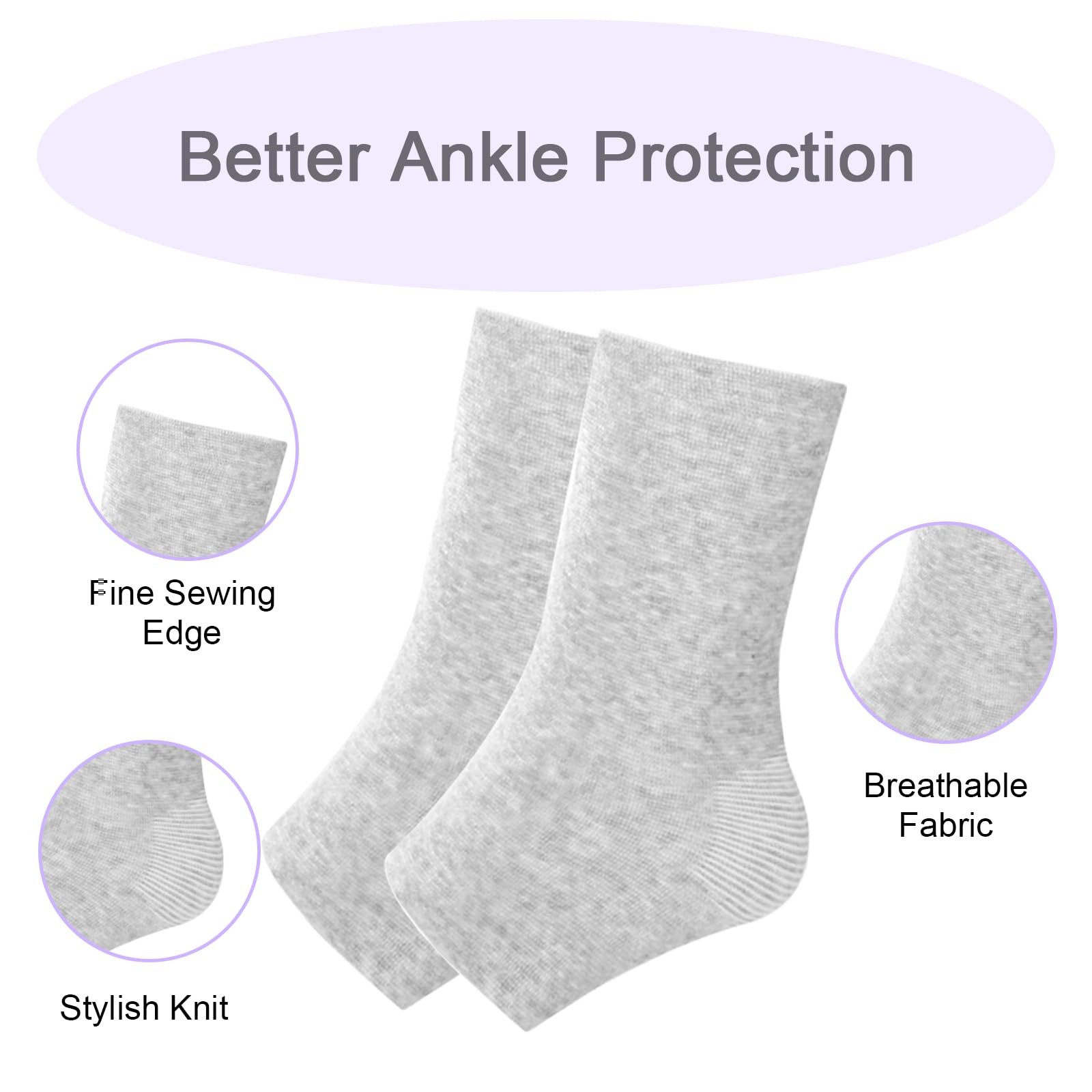 2 Pairs of Compress Bamboo Foot Sleeves,Keep Warm Ankle One Size, Grey
