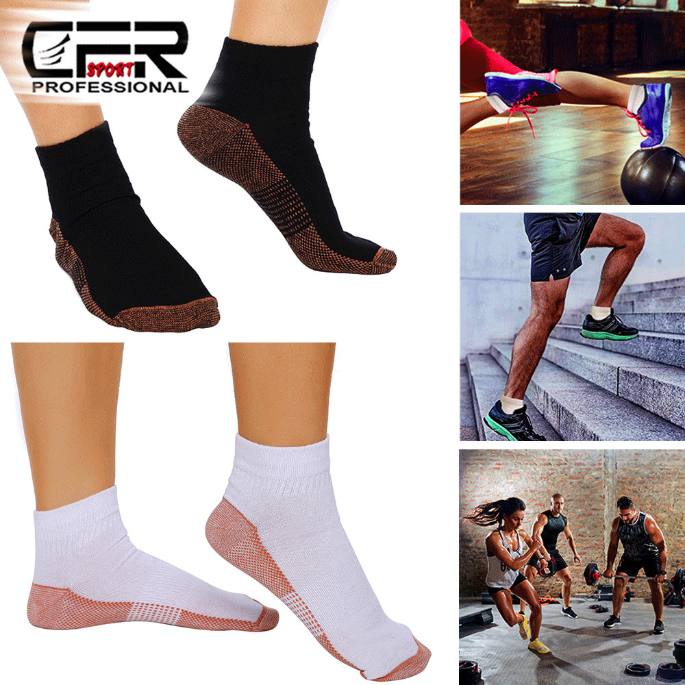 Copper Ankle Brace Support Compression Sleeve Socks Foot Fasciitis Relief Sports