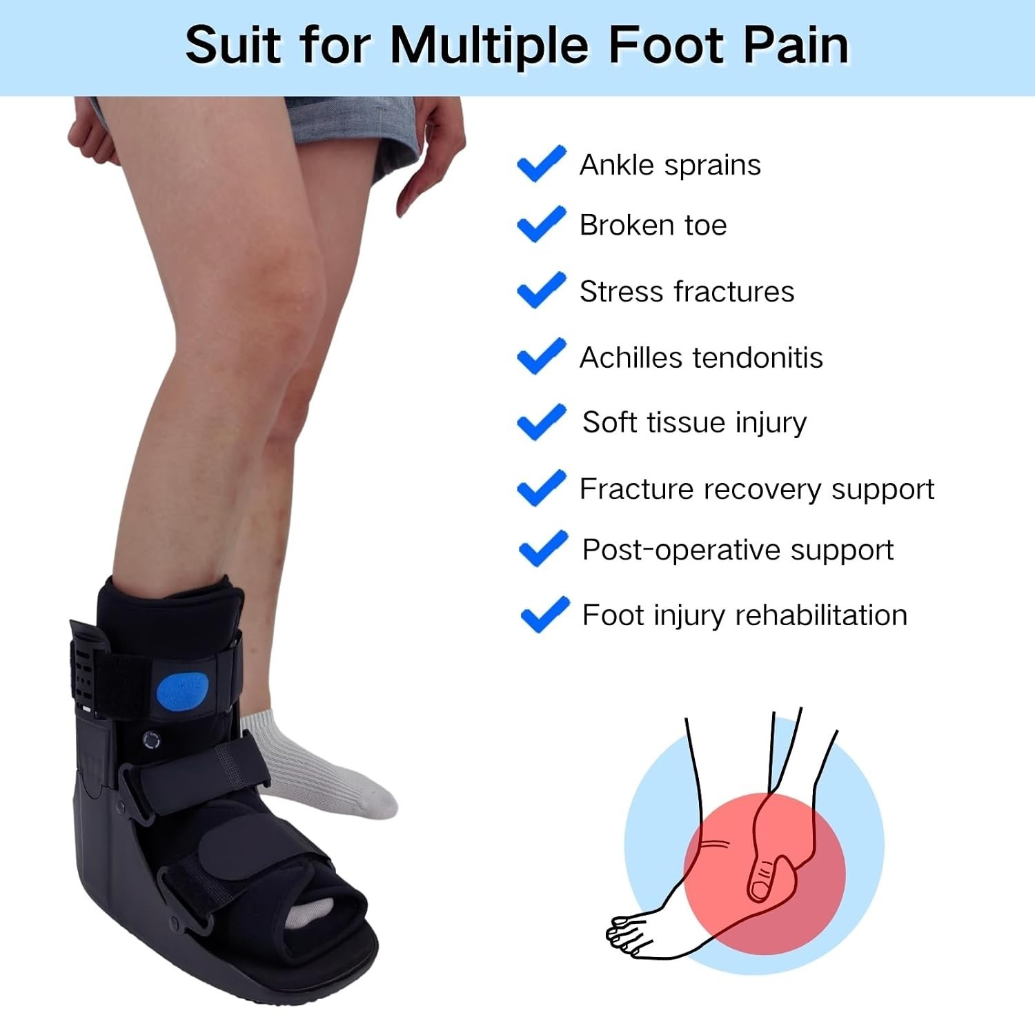 Rigid Frame Walker Boot for Sprained Ankle and Foot Recovery – Adjustable Fit