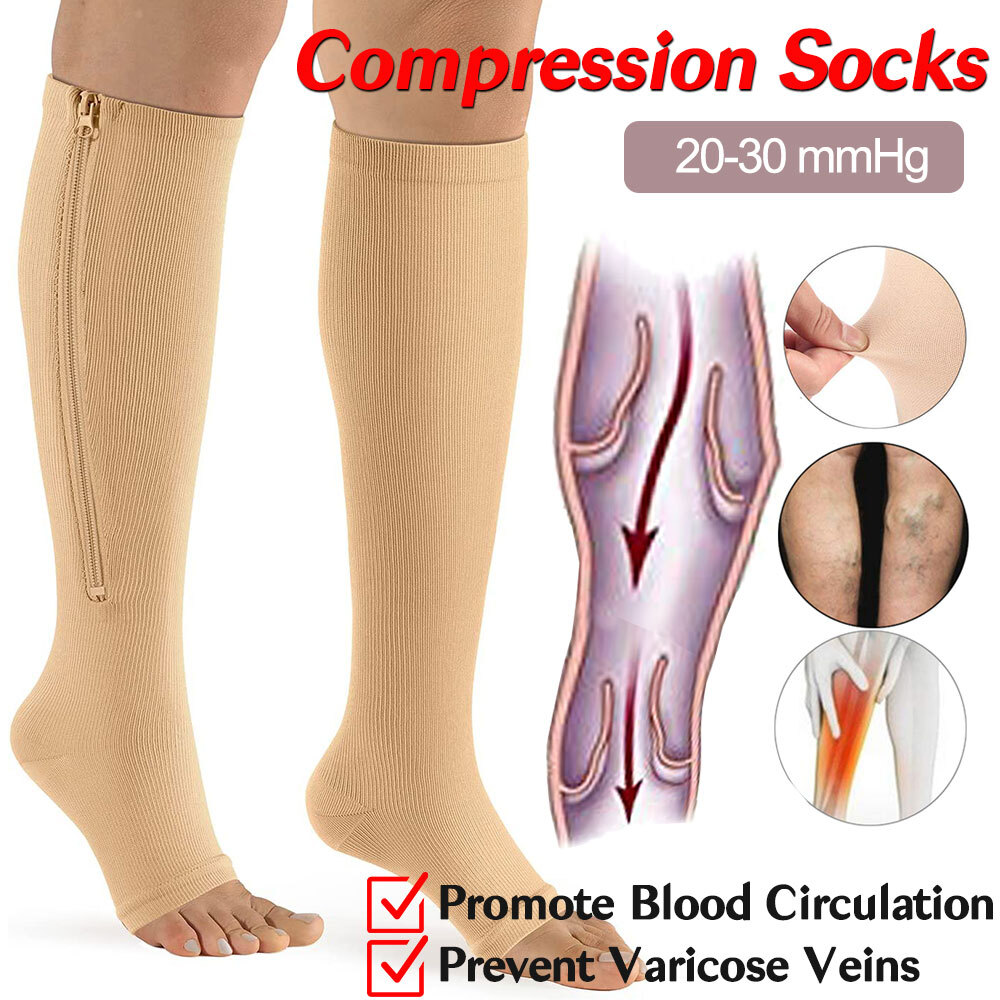 Medical Compression Stockings Unisex Thigh High 20-30 mmHg Open Toe Edema Socks