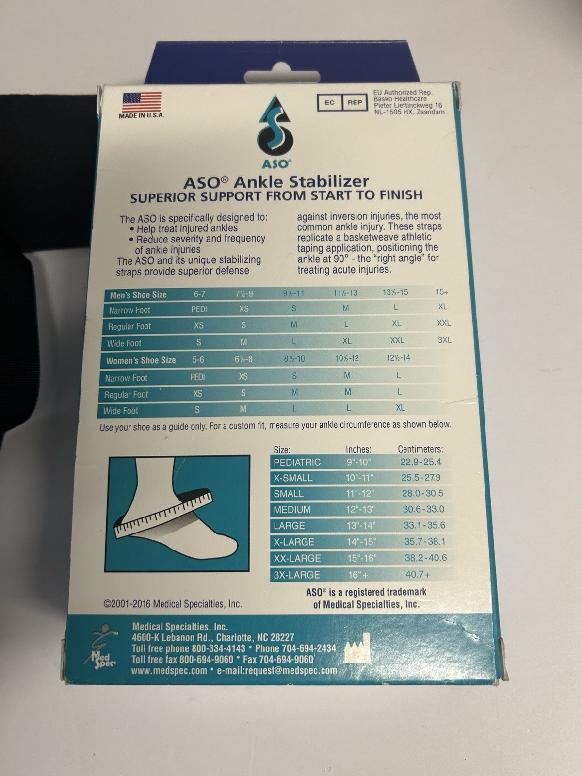 Med Spec ASO Ankle Stabilizer (Small, Black) – Ankle Brace for Sprained Ankle..