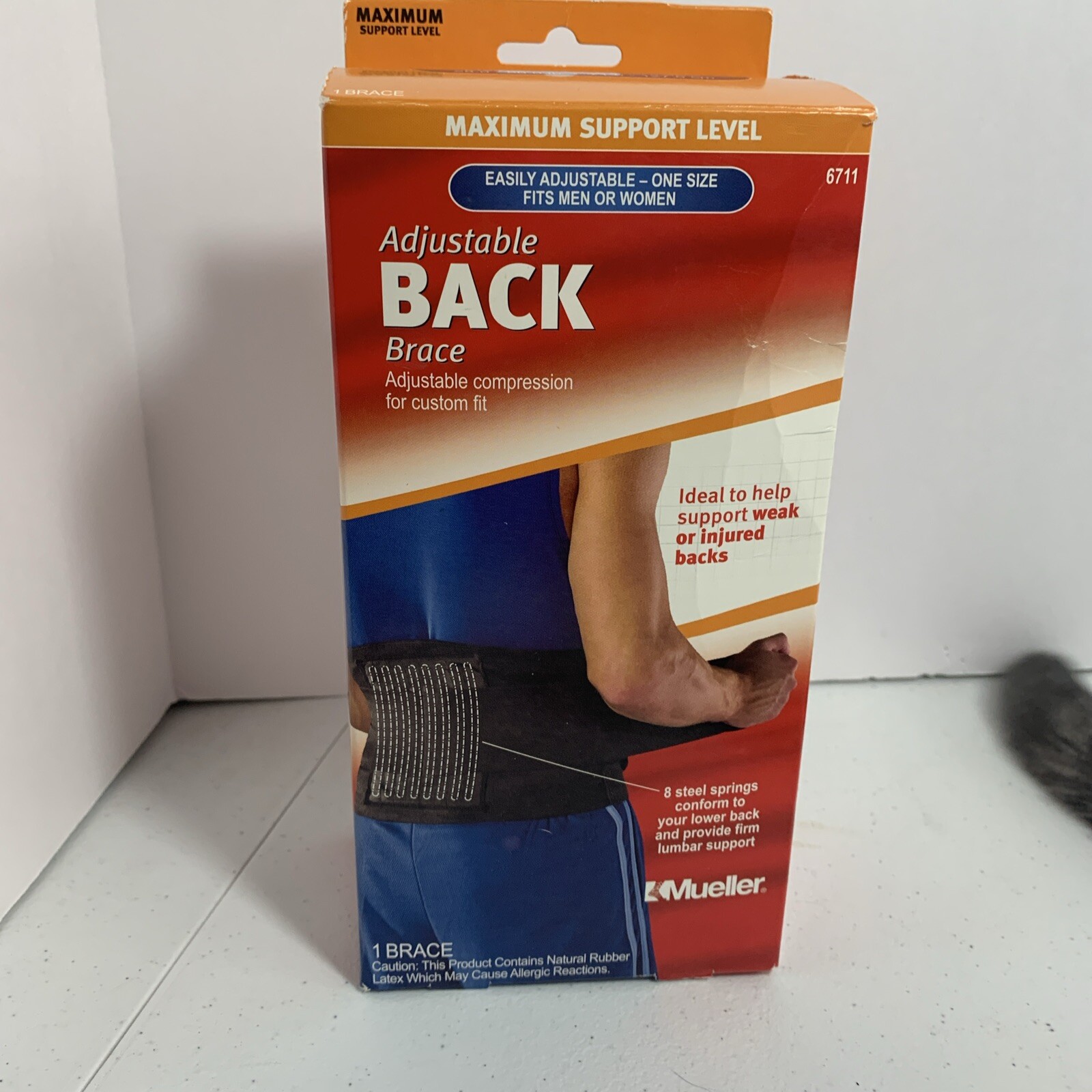 NEW Mueller Adjustable Back Brace, Black, One Size, Adjustable, 6711