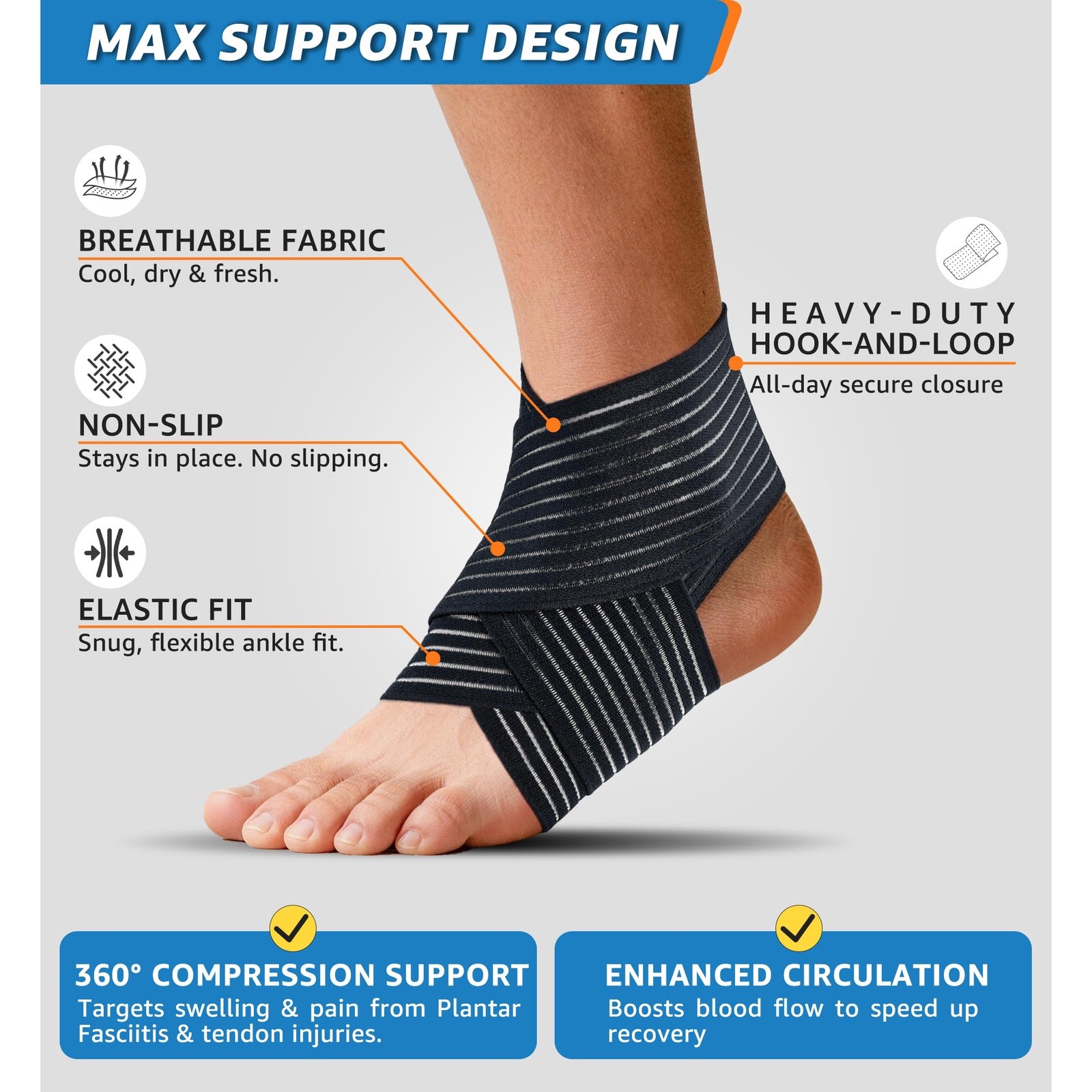 HGBOO Ankle Brace 2 Pack Black Compression Support