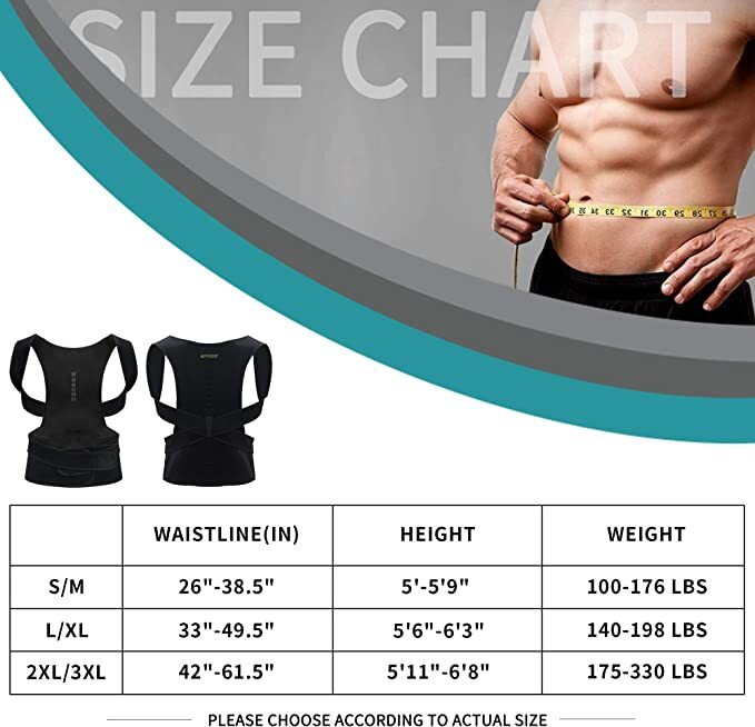Full Back Support Posture Corrector Men/Women Adjustable 2XL/3XL lumbar back B