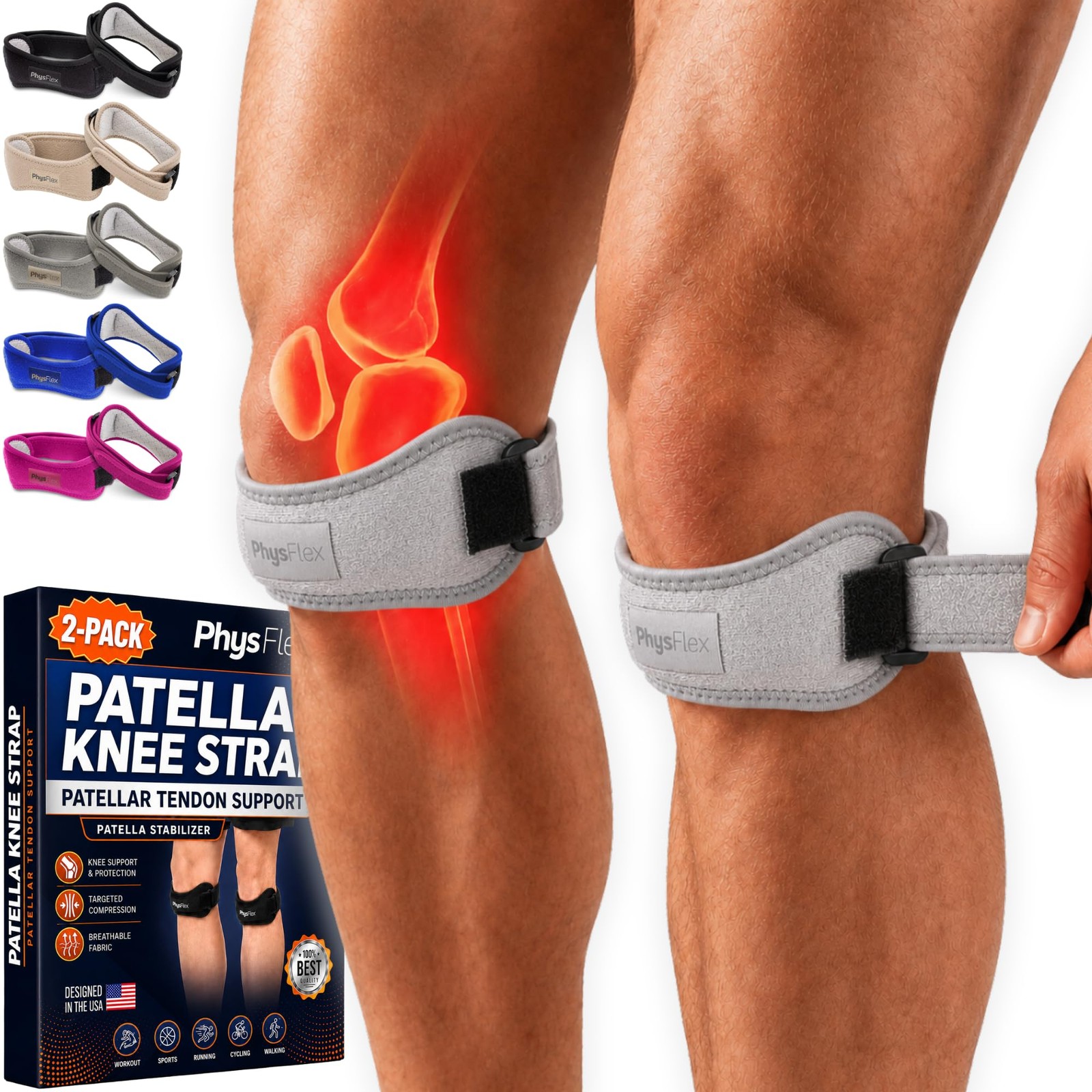 Knee Brace Patella Support Pain Relief Adjustable Strap Stabilizer Gray Universa