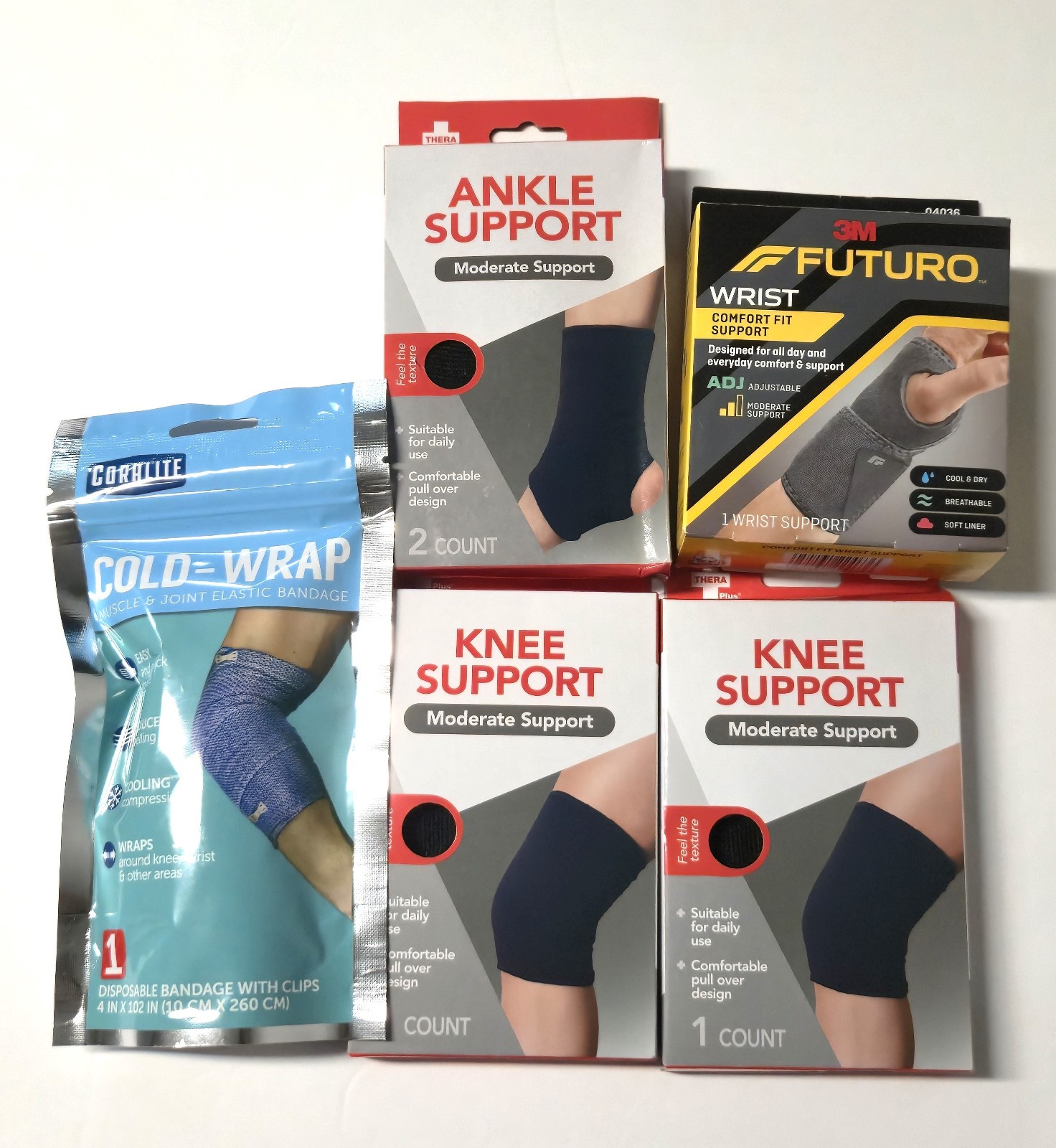 3M Futuro Wrist , Thera Ankle & Knee Support Band and Coralite Cold-Wrap LOT NEW